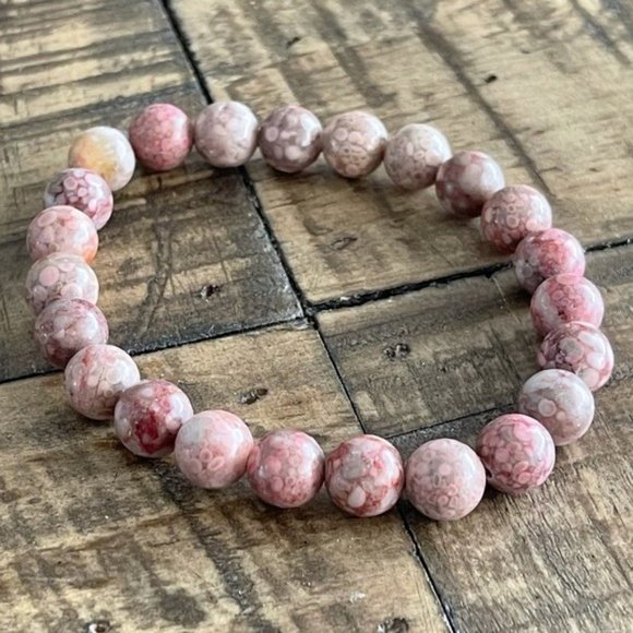 Goddess Zodiac Jewelry - 8mm Pink Maifanite Stone Stretch Bead Bracelet